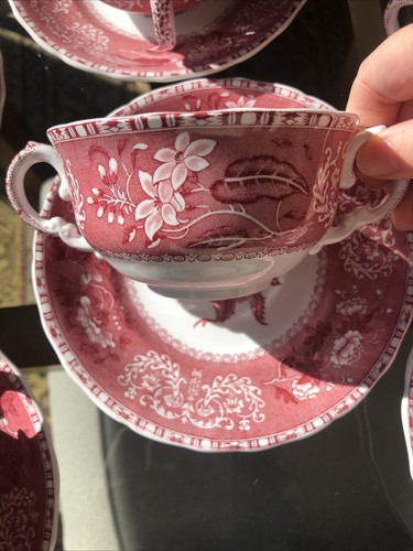 6 Copeland Spode Camilla Pink Bouillon/soup Cups, 5 Saucers-old Mark-never Used - Picture 3 of 14