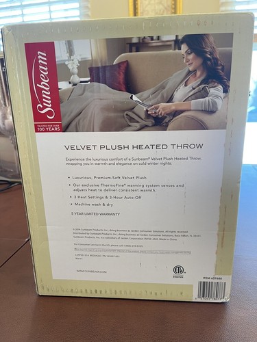 NEW Sunbeam Gray/Blue Heated Plush Throw 50" x 60" 3 Settings 3 Hour Auto Off - Picture 4 of 6