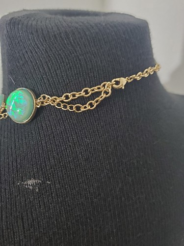 Green Iridescent Festoon Necklace Opalescent Foil Bib Gold Tone Unmarked - Picture 4 of 19
