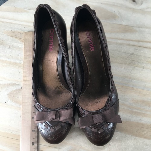 Connie Heels Womens 7.5 M Priscilla Pumps Kitten Brown Faux Leather Casual - Picture 7 of 16