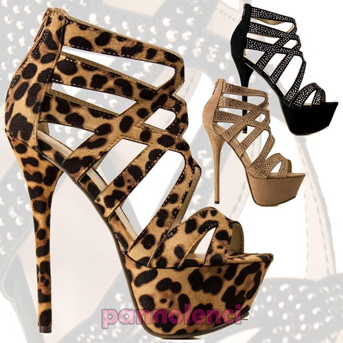 Scarpe donna decolletè tronchetti tacchi alti open toe plateau nuove BB-26