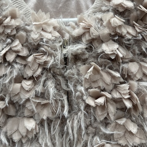 Soma Kunstfell Creme Cropped Jacke Gr. UK M/L Blumen Boho Flauschig Wollmischung - Bild 2 von 10