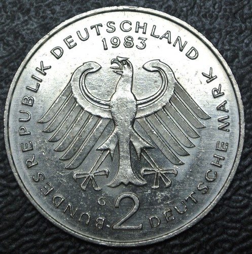 1983 G GERMANY - 2 DEUTSCHE MARK - COPPER-NICKEL CLAD NICKEL - Konrad Adenauer - Picture 2 of 5