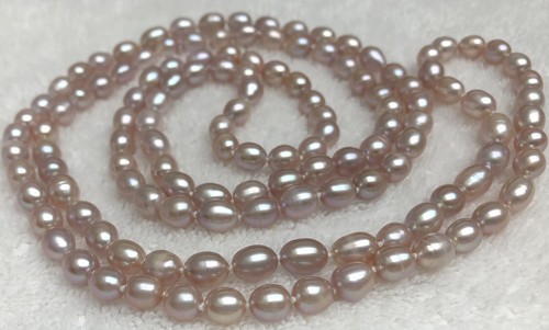 Pearl Necklace 47” Light Lavender Pink Pearls Natural Oval 9mm x 7mm - Picture 3 of 4