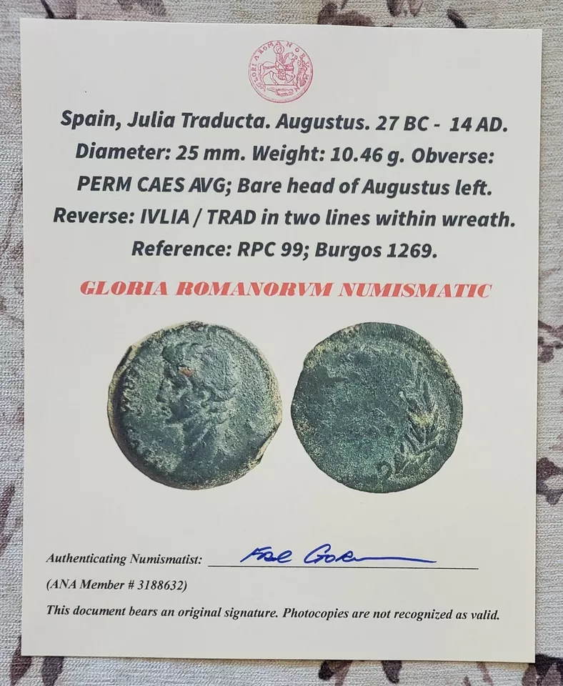 Collar de plata 925 colgante moneda antigua genuina emperador romano Augusto con certificado de autenticidad Foto 2 de 4