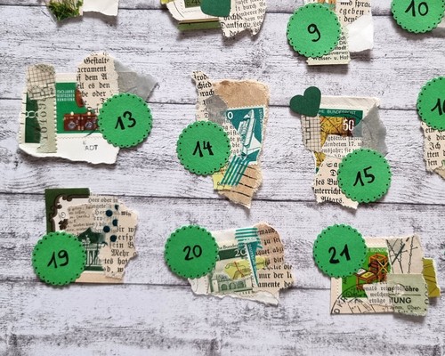 Zahlen Nummer Adventskalender Grün Collage Papier Upcyling Nachhaltig Eco Deko - Bild 5 von 6