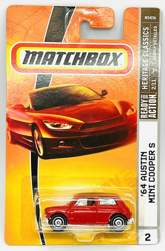 Matchbox Mattel 2 1964 Austin Mini Cooper S in scarlet red, black roof, moc! - Bild 1 von 3