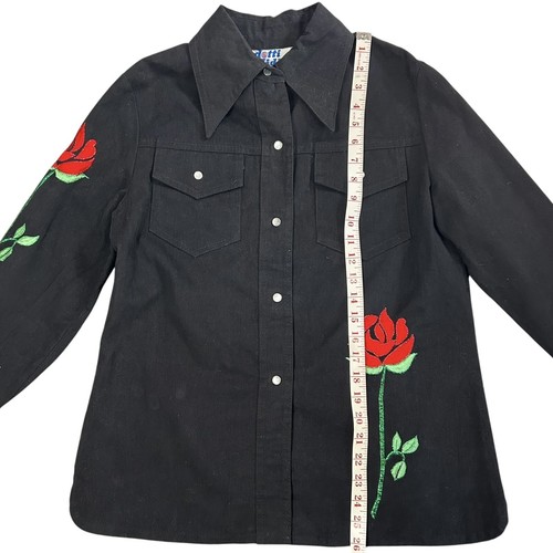 Giacca e pantaloni denim vintage anni 70 DOTTI DIDIT ricamati rosa nero perla snap glam - Foto 16 di 24