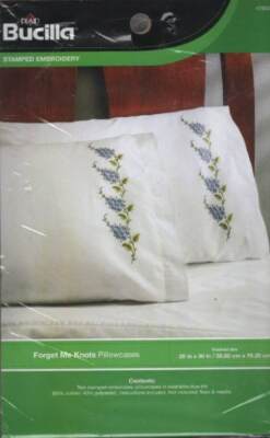 NIP!!! STAMPED EMBROIDERY KIT FORGET ME KNOTS PILLOWCASES