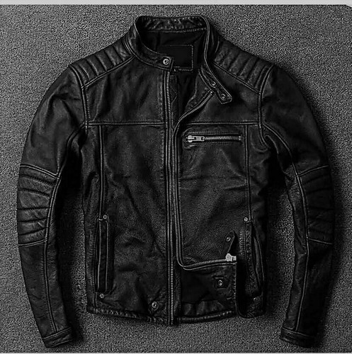 Herren Motorrad Biker Vintage Cafe Racer Distressed Schwarz Echt Leder Jacke - Bild 1 von 2