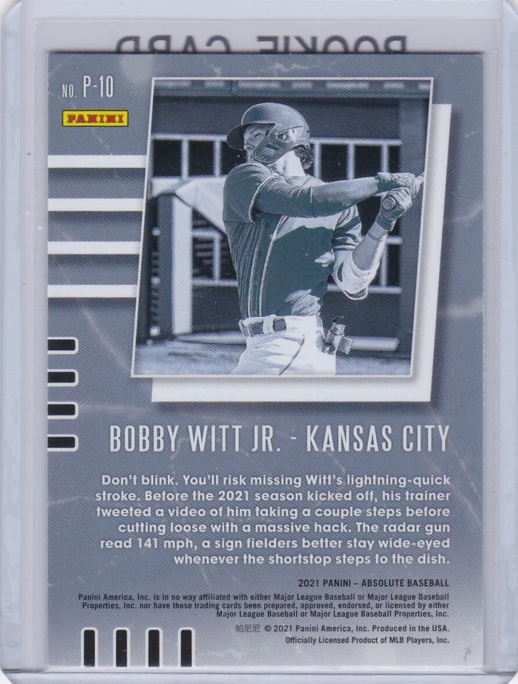 BOBBY WITT JR. ROOKIE CARD Royal 2021 Absolute Baseball FOIL INSERT VARIATION RC - Image 2 of 2