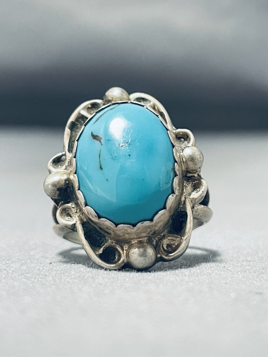 Important Vintage Native American Navajo Red Mountain Turquoise Sterling Silver Ring Important Vintage Native American Navajo Red Mountain Turquoise Sterling Silver Ring