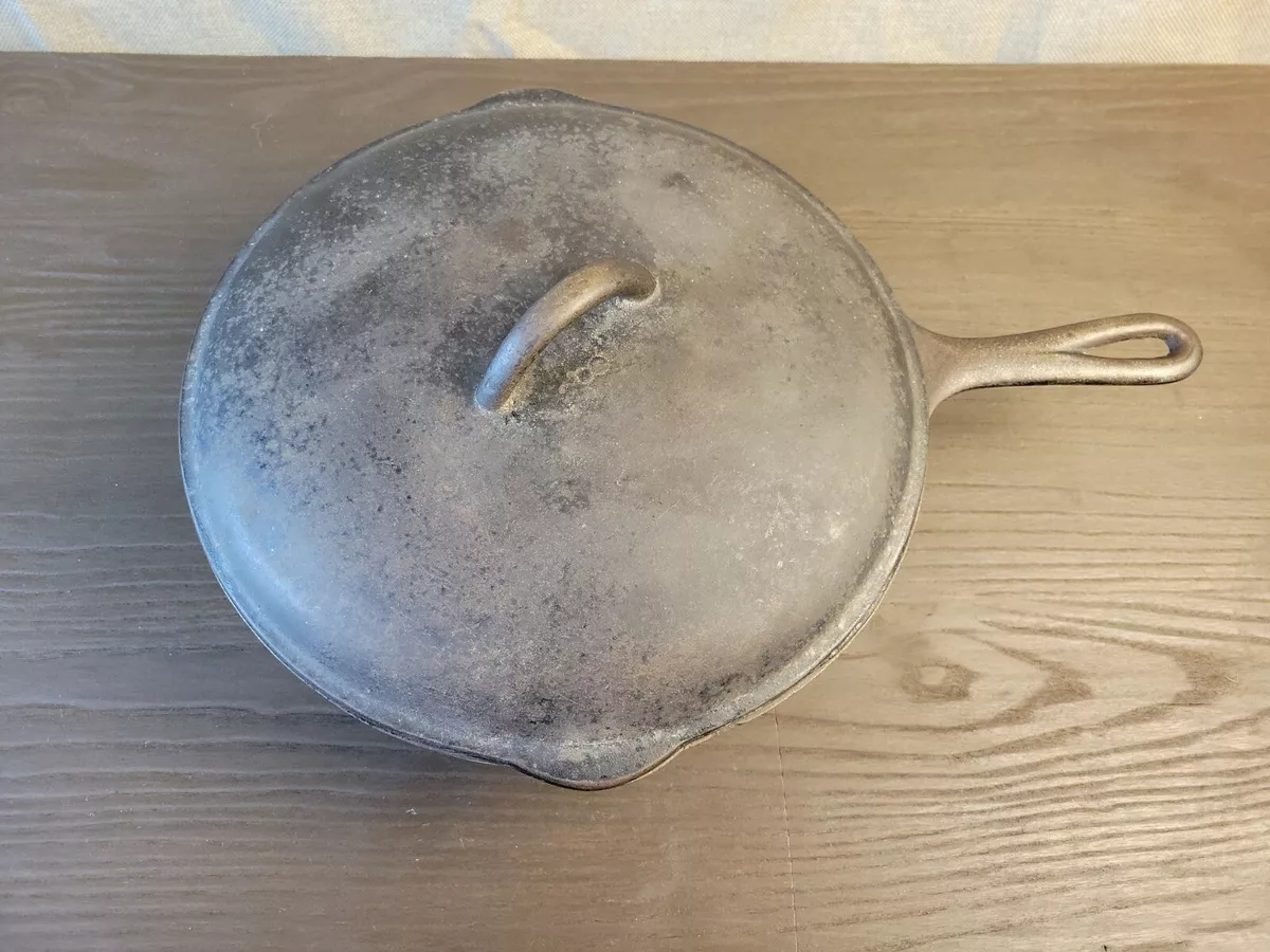 vintage cast iron cookware, large frying pan skillets or chicken fryers