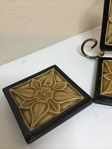Vintage Retro COASTER Set Of 4 1970's floral Style Ceramic Tile Coaster Set - Picture 4 of 6