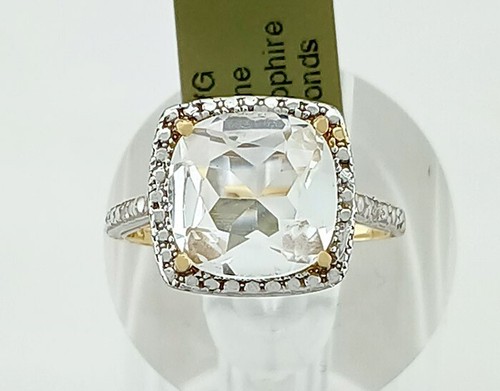 GENUINE 4.27 Cts WHITE SAPPHIRE & DIAMOND RING 10K GOLD - Free Certificate - Picture 3 of 7