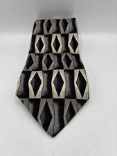 Galleria & Co Men’s Italian Silk Tie Black Beige Geometric Pattern Made in USA