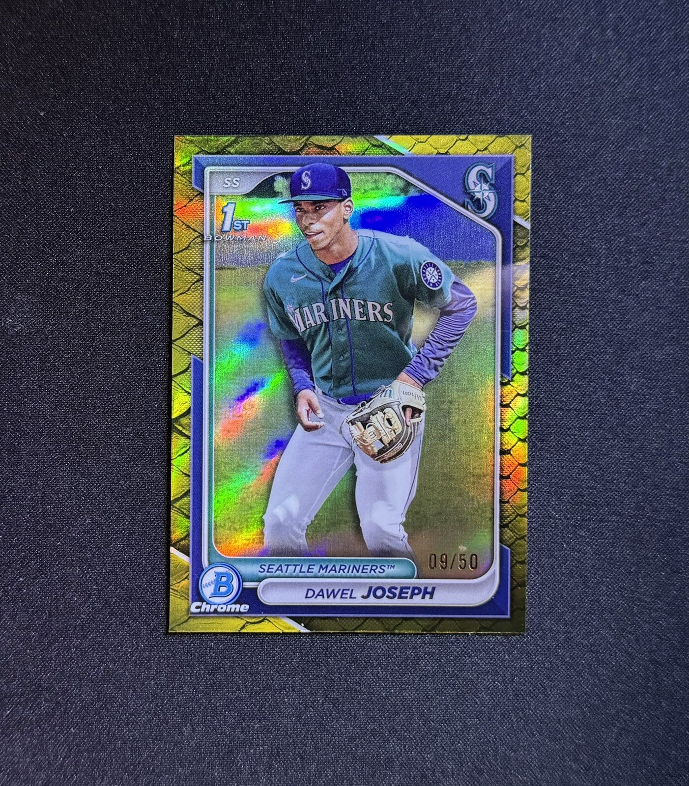 2024 Bowman Chrome Dawel Joseph 1st Gold Reptilian Refractor 9/50 Mariners