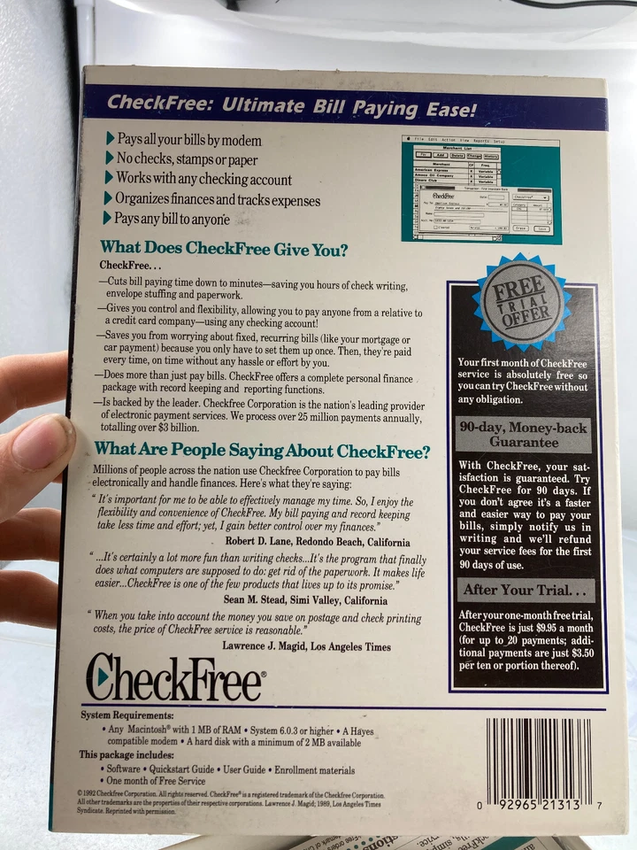 Macintosh CheckFree Software Version 2.0 Big Box Software 3.5 Floppy Finance - Image 2 of 4