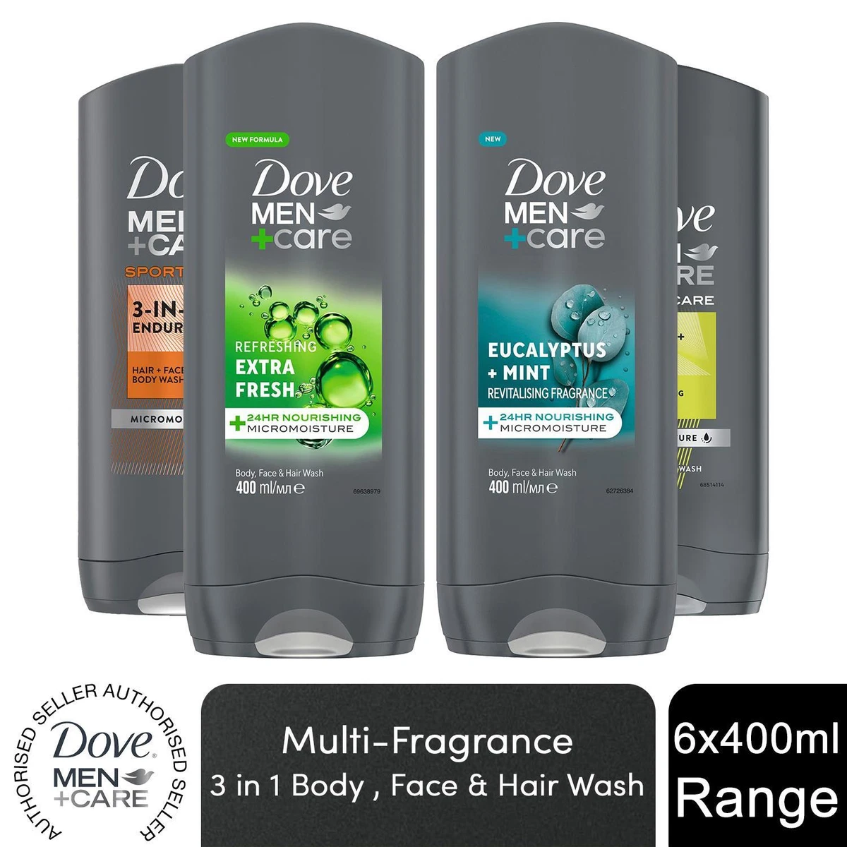 Dove Men Care Body Face Wash Micro Moisture Shower Gel 6x400ml