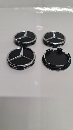4 X Mercedes 60mm Outer, 55mm clips diameter GLOSS BLACK Alloy Wheel Centre Caps - Picture 6 of 8