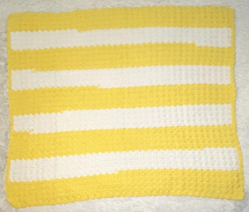 Handmade New Crochet Knit Baby Blanket Afghan 40”x37” Yellow White Stripe NWOT - Picture 7 of 7