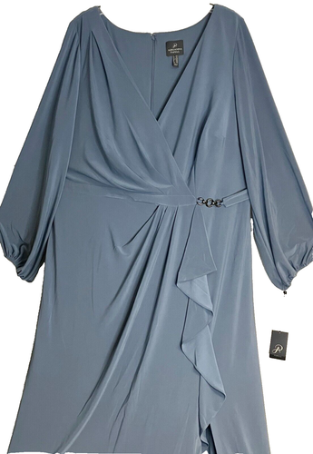 Adrianna Papell BlueBird Jersey drapiert V-Ausschnitt langes Kleid 22W UVP $ 219 neu mit Etikett! - Bild 2 von 10