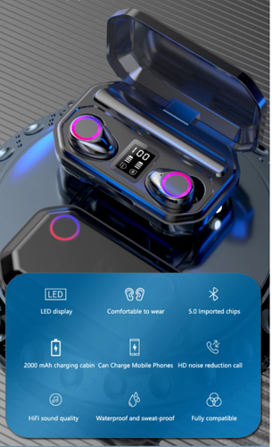 New M12 BT 5.0 Earbuds Touch Control Waterproof Led Display Surround Sound - Picture 3 of 7