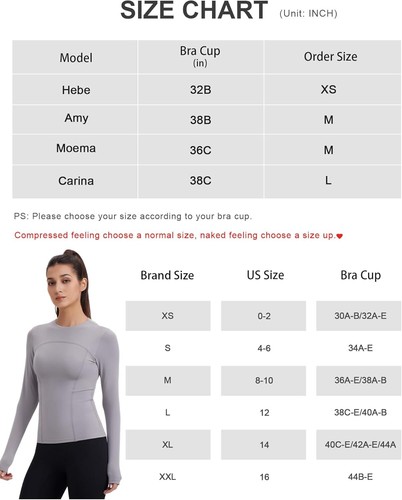 Womens Yoga Tops Long Sleeve Tight Workout Shirts Slim Fit Large, Light Gray - Picture 2 of 6