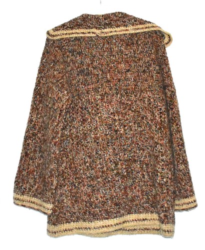 Brown Red & Beige Thick Wool Knit V-Neck Striped Bottom Pull Over Sweater Size M - Bild 2 von 5