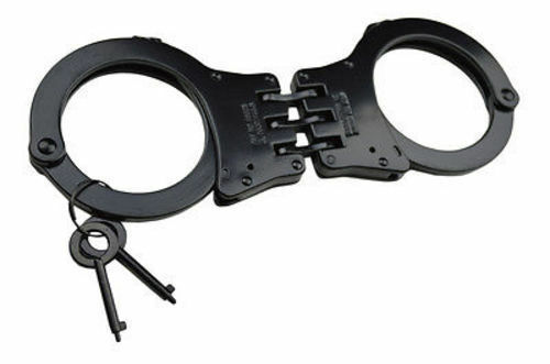 POLICE Handcuffs Professional Heavy Duty Metal Steel Hinged Double Lock - BLACK - Picture 2 of 10