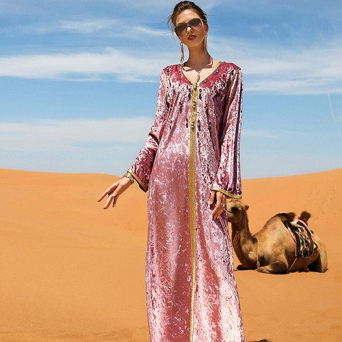 Maxi abito donna musulmano Abaya islamico moda Dubai abito caftano festa nuovo - Foto 63 di 185