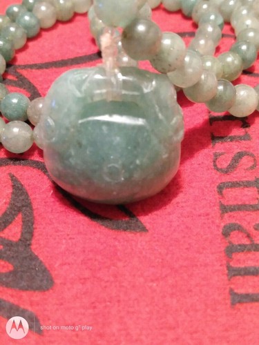 Green Jade Carved Pendant with Beaded jade Necklace 20" - Picture 8 of 8