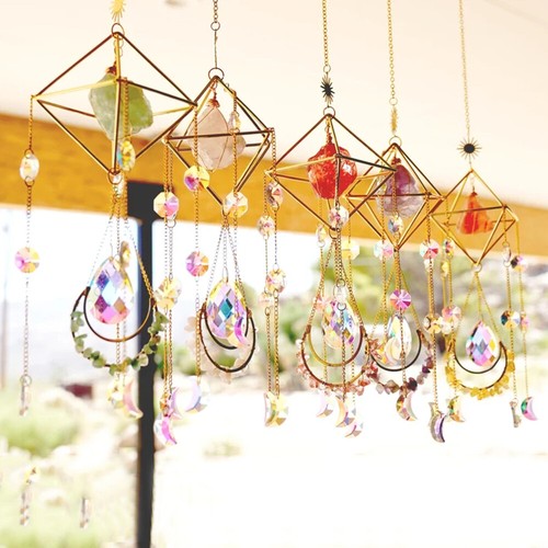 Natural Crystal Sun Catcher Prism Moon Suncatcher Rainbow Maker Hanging DIY Gift - Picture 2 of 34
