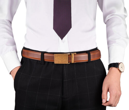 Men's Genuine Leather Ratchet Dress Belt 1 1/8" Wide with Automatic Click Buckle - Picture 37 of 53