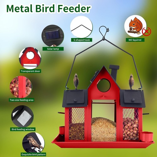 Solar Bird Feeders House for Outside Hanging, Metal Wild Bird Feeder for Outd... - Picture 4 of 7