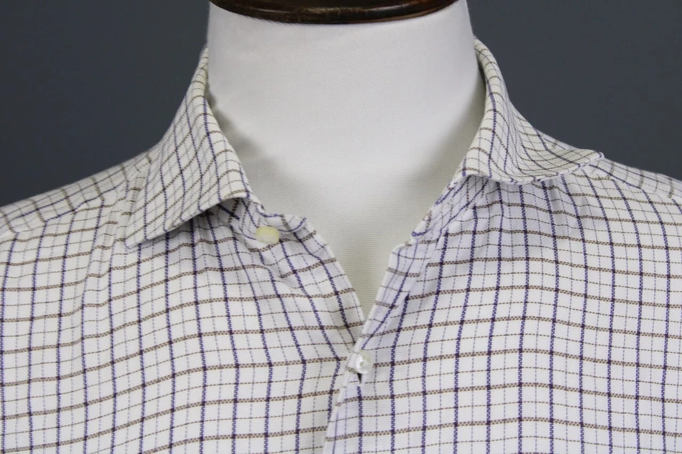 Camisa Luigi Borrelli Blanca Cuadros Manga Larga Abotonada Talla 17/43 Foto 3 de 4