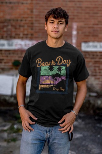 Vintage Beach Day Every Day Palm Tree Sunset Womens or Mens Crewneck T Shirt Tee - Picture 5 of 7