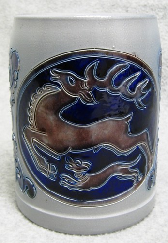 Vtg Western Germany Beer Stein Mug Reindeer Hound Dog Stoneware Pottery 0.5L 