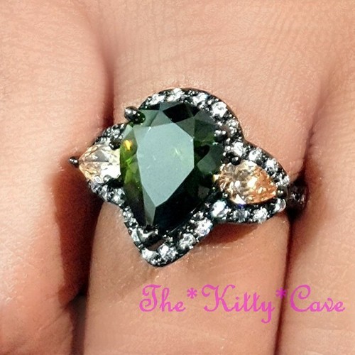 Big Crystal Zirconia CZ Geometric Triple Pear Cut Sparkly Cocktail Rhodium Ring - Picture 3 of 29