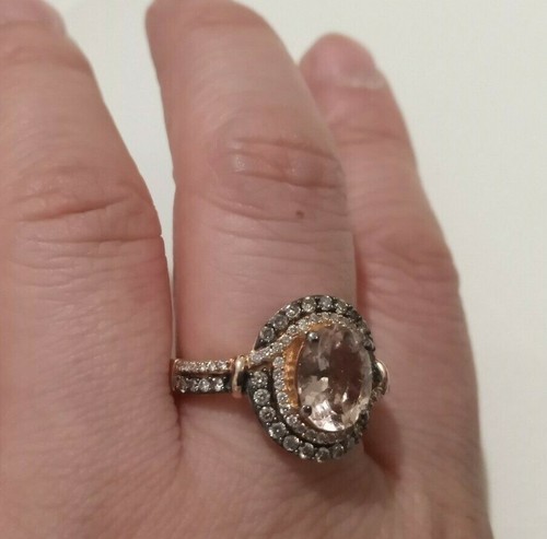 Le Vian 14K Strawberry Gold Peach Morganite Diamond Double Halo Ring - Pretty!! - Picture 12 of 12