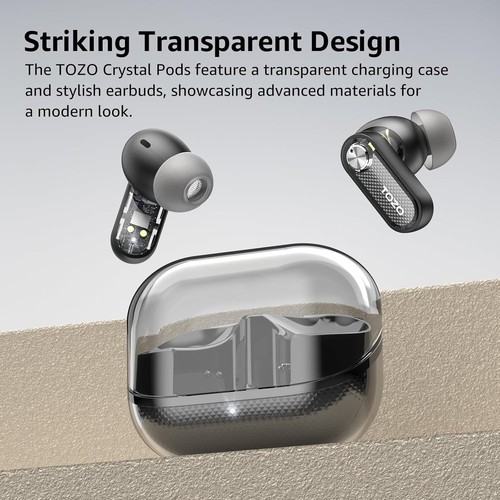 TOZO Crystal Pods Auricolari Ibridi con Cancellazione Attiva del Rumore, 38dB ANC Wireless Auricolari - Foto 2 di 6