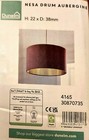 Dunelm Nesa Velvet Drum Aubergine H22 x D38cm