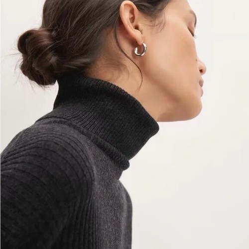 EVERLANE Wool Blend Ribbed Midi Dress Turtleneck Minimalist Preppy XX-Small XXS - Picture 5 of 15