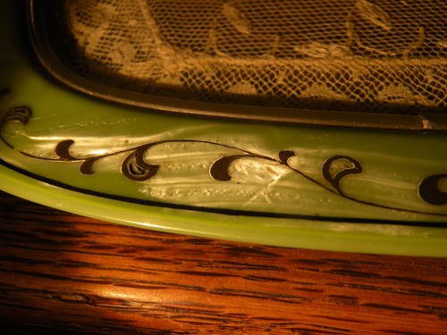 ANTIQUE VTG FILIGREE LACE PETIT POINT EMBROIDERY VANITY TRAY 1930's Bakelite - Picture 14 of 18