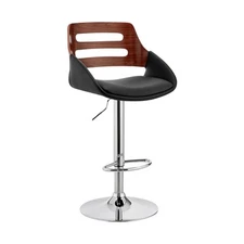 Armen Living Karter Adjustable Faux Leather and Walnut Wood Bar Stool Black