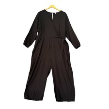 Old Navy Jumpsuit XL Relaxed Boho Black Long Sleeve Belted Pockets Lagenlook