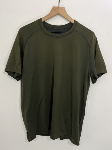 Lululemon Metal Vent Tech Shirt L Gym Workout Tee Logo Olive Green Performance