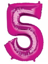 Anagram Number 5 Single PC 34 Mylar Balloon - Fuchsia Pink