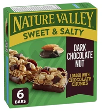 Nature Valley Granola Bars, Sweet and Salty Nut, Dark Chocolate, 6 Bars, 210g