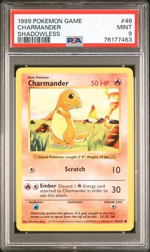 1999 Pokémon Charmander Shadowless #46/102 PSA 9 Mint